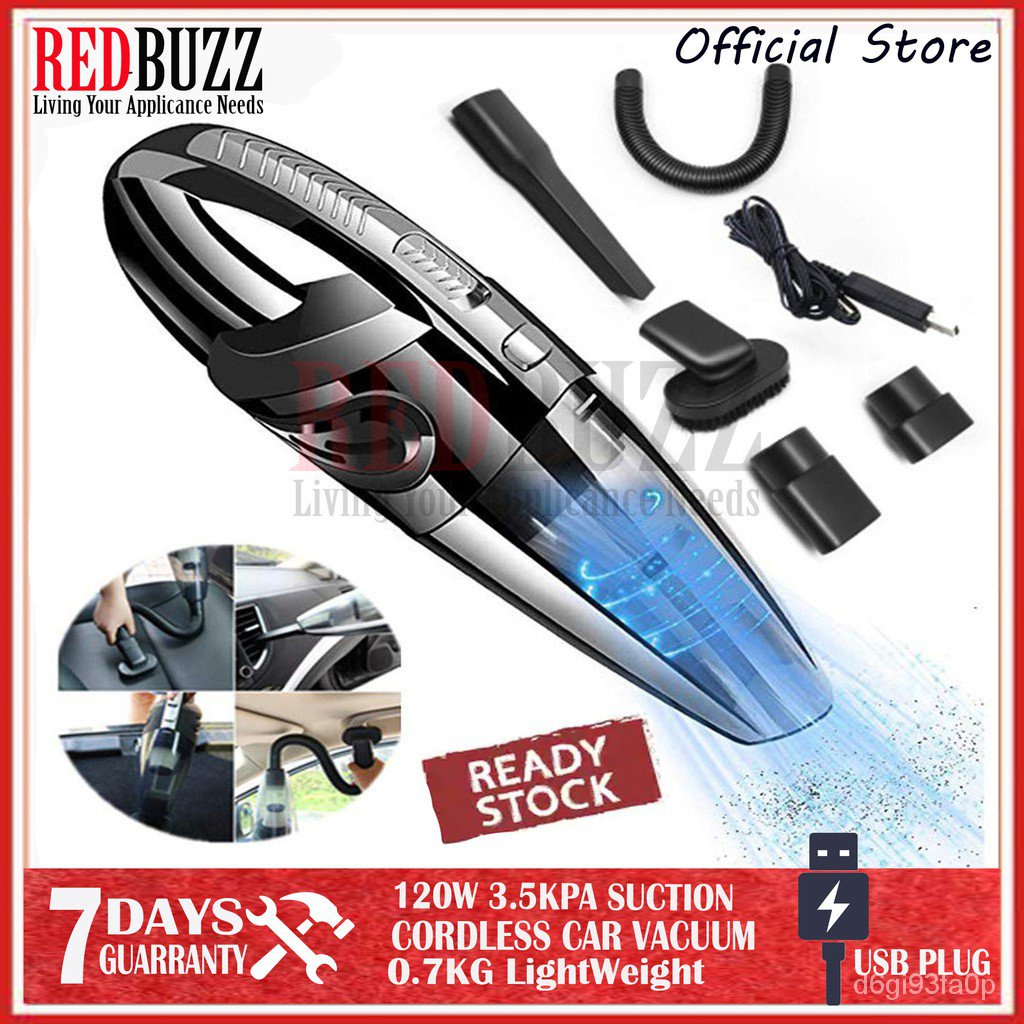 【READY STOCK)】REDBUZZ Rechargeable Wireless Cordless Vacuum Cleaner Portable Handheld Car Household Vacumn Cleaner 120W