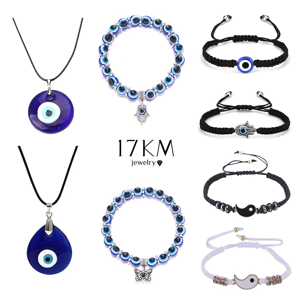 17KM Blessed Evil Eye Necklace Bracelet Blue Eyes Clavicle Pendant Chain Choker Lucky Necklace for Women Jewelry Accessories Gift