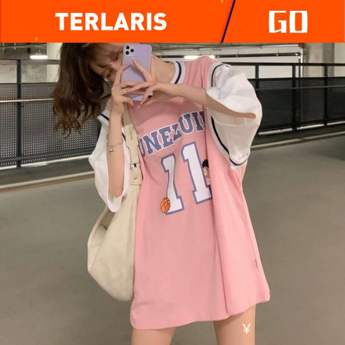 .❤Ready Stock ❗️S-5XL❗️ baju viral baju blouse baju murah kasut viral murah Seragam Bola Keranjang Dua Pakaian T -shirt Perempuan 2020 New Jersey Short -Sleeved Pelajar Korea Longgar Mid -Length Half -Sleeve Ins Tide