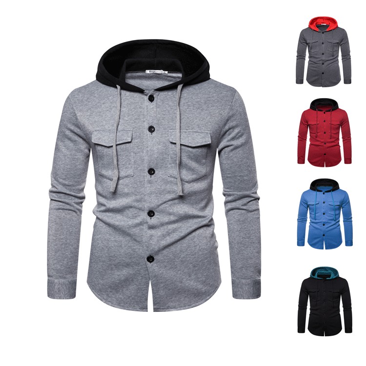 oblique color block zippers fleece hoodie