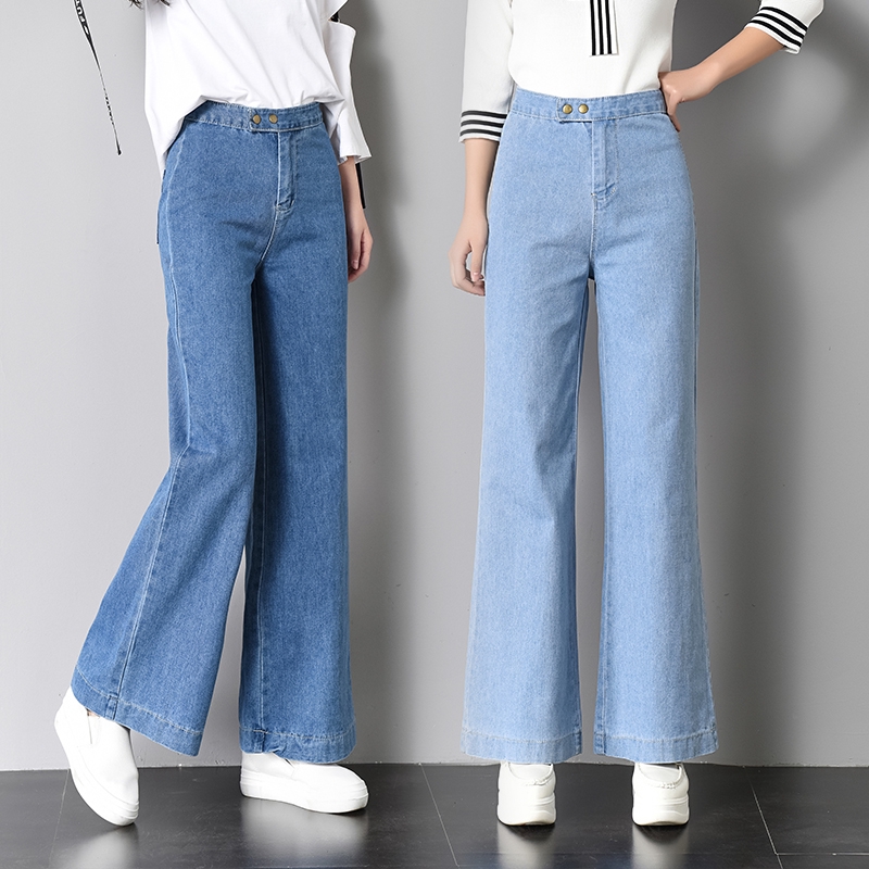 Women Korean Pants High Waist Jeans Palazo Pants Denim Long Pants ...