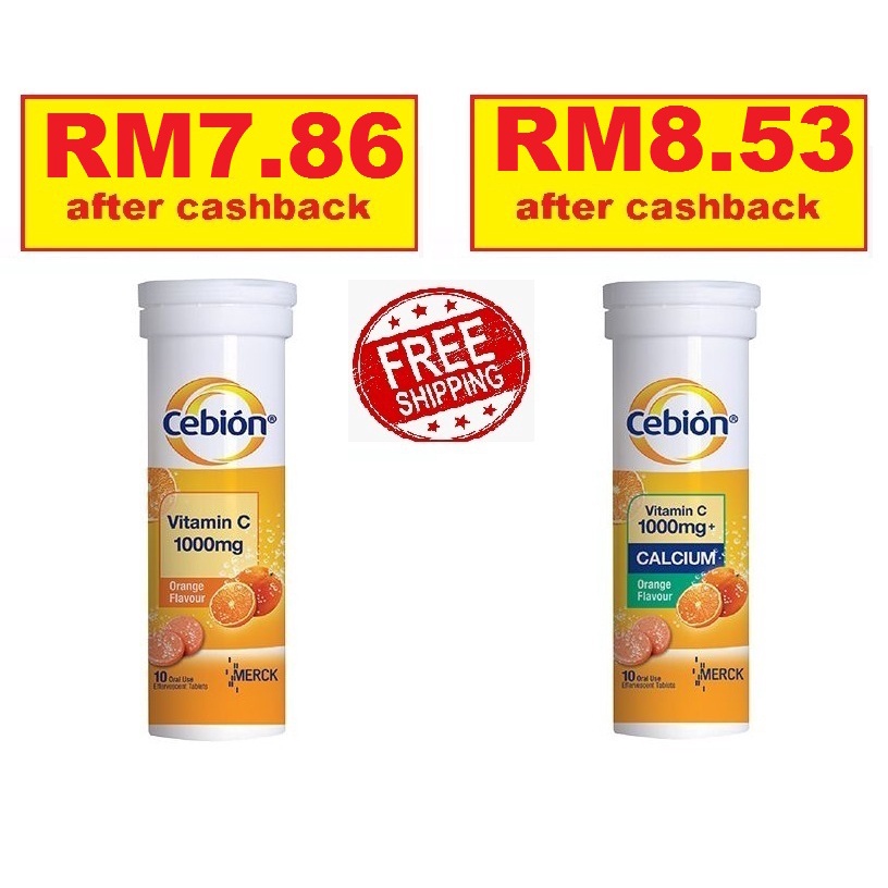 [RM7.64 after cashback] Cebion Vitamin C 1000mg with Calcium Effervescent (Orange Flavor) 10's (EXP 02/23)
