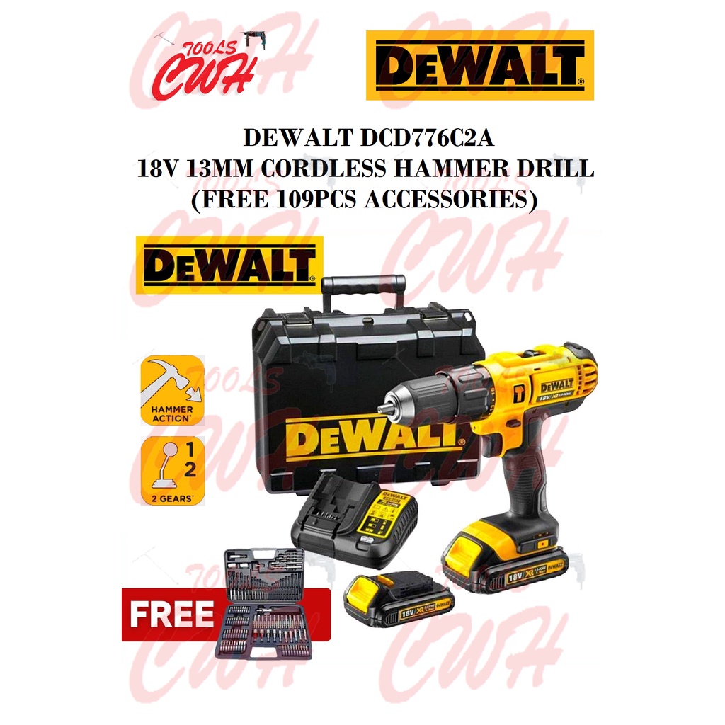 DEWALT DCD776C2A 18V 13MM 42NM CORDLESS HAMMER IMPACT DRILL DRIVER FOC ...