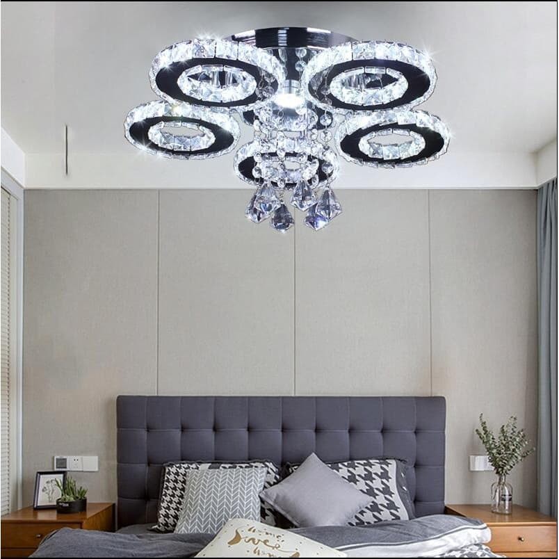 093 🔥New Version🔥 Moden Lampu Hiasan Siling LED Kristal 5 Cincin Deco  Ceiling Light Crystal Rings type LED Ruang Tamu
