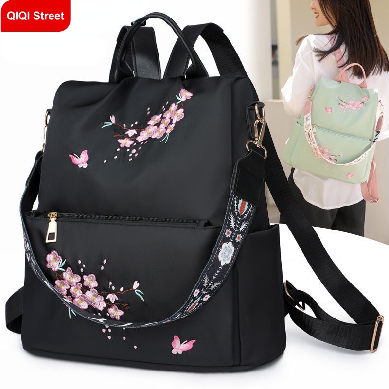 Fashion embroidered backpack women's new Oxford cloth backpack anti-theft large capacity casual small schoolbag, travel backpack