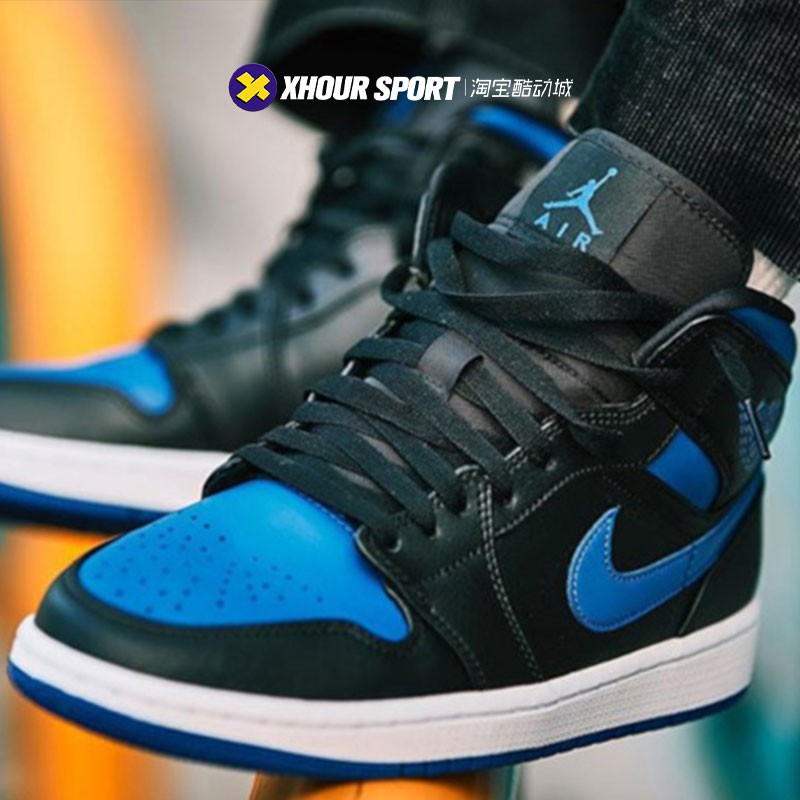 ☊☌Air Jordan 1 Mid Royal Aj1 Blue Black Top Basketball Shoe 554724-068 |  Shopee Malaysia