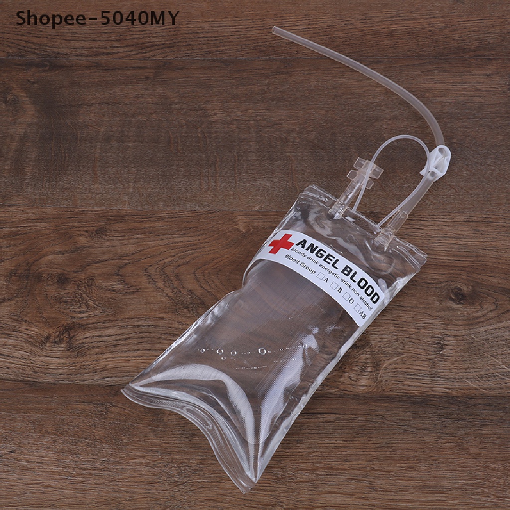 {PUR} 500ml Reusable Blood Bag Drink Halloween Party Long Tube Filling Bag {MY}