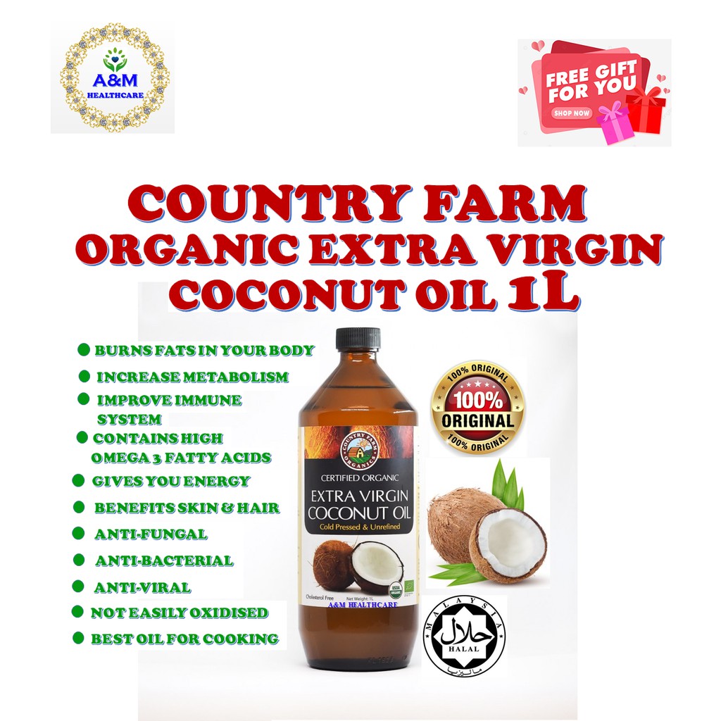 100 Pure Country Farm Organic Extra Virgin Coconut Oil 1l Exp 05 23 Cold Pressed And Unrefined