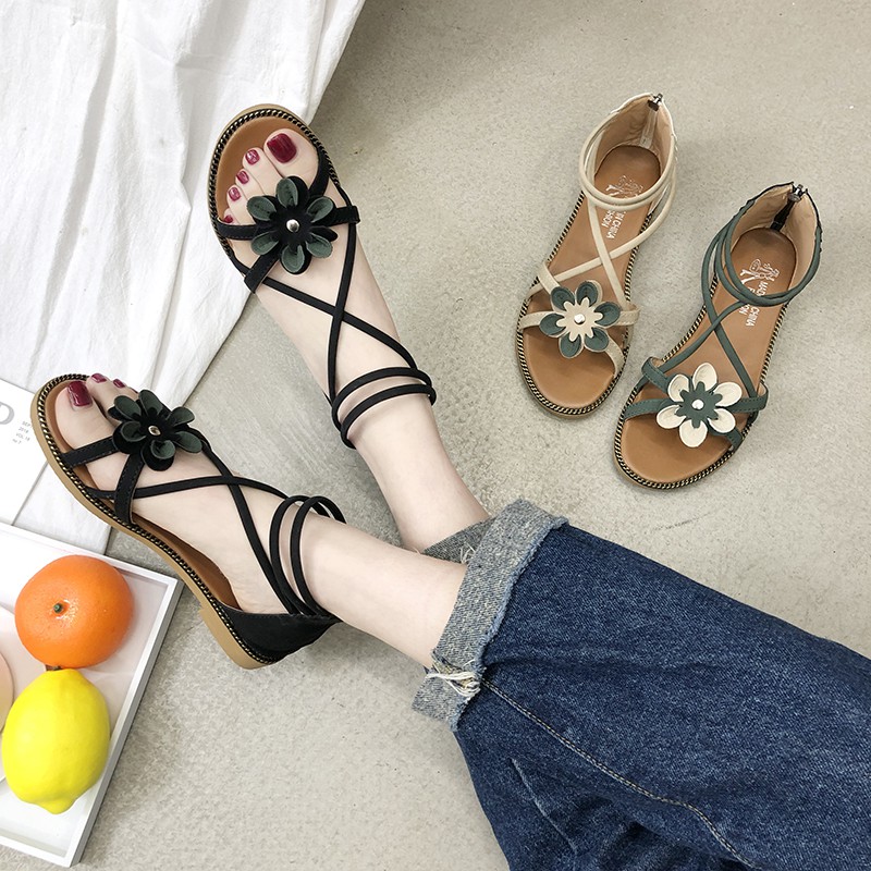 zipper flat sandals