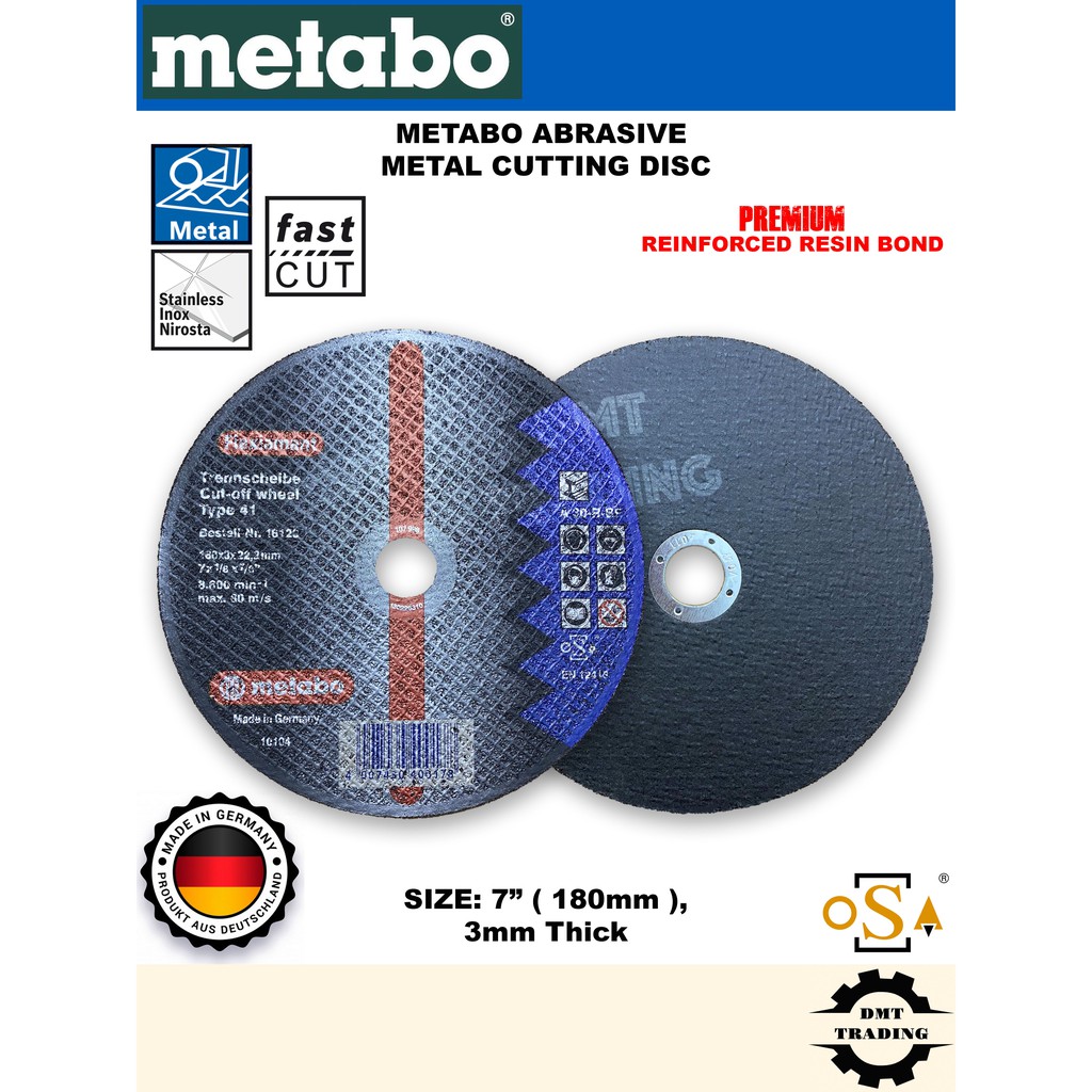 METABO 7" (180mm) Abrasive Metal Cutting Disc / Wheel (Long Life) (MADE