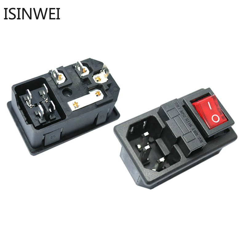 10A 250V AC01 AC Power Socket with Rocker Switch and Fuse Socket