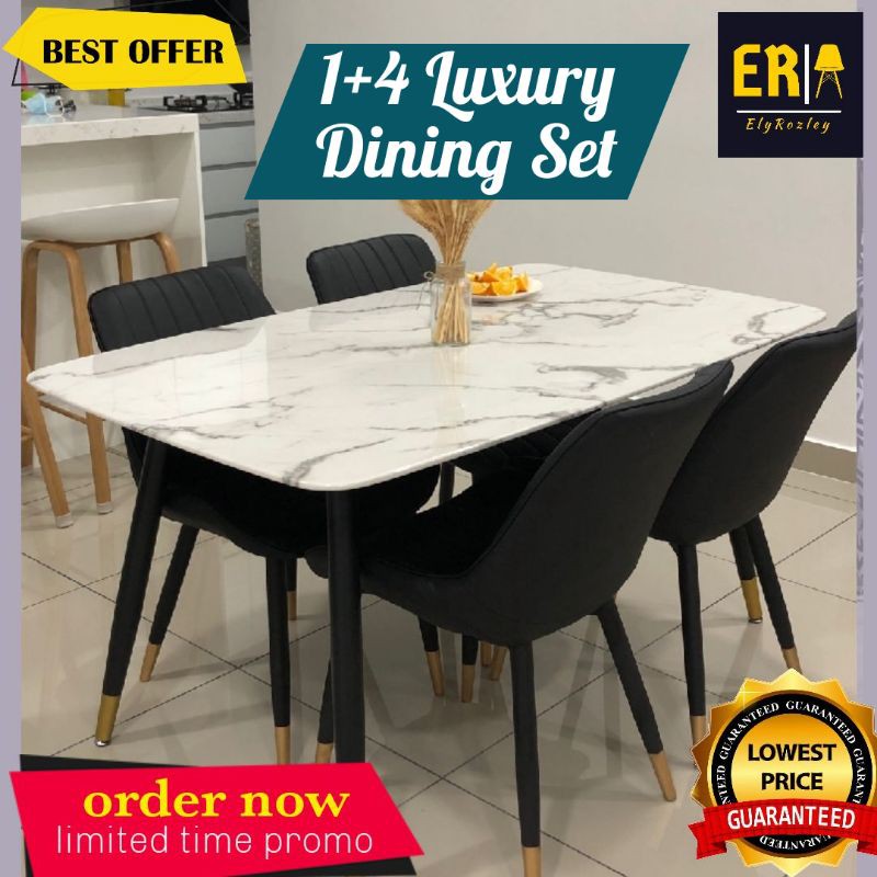 Promo 1 4 Marble Design Dining Set Leather Chair Set Meja Makan 4 Seater Meja Marble Kerusi Kulit Moden Murah Cantik