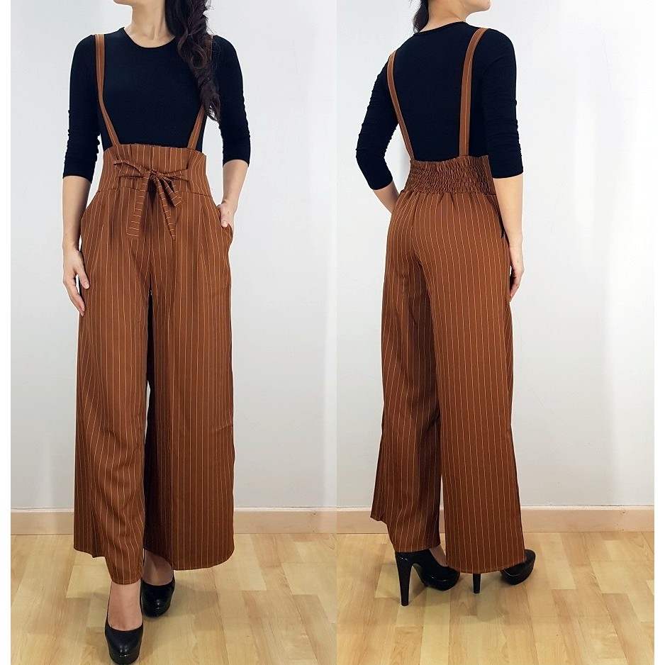 Sleeveless Vertical Line Ribbon Design Jumpsuit Palazzo Pant with Fitting Waist (J0106)