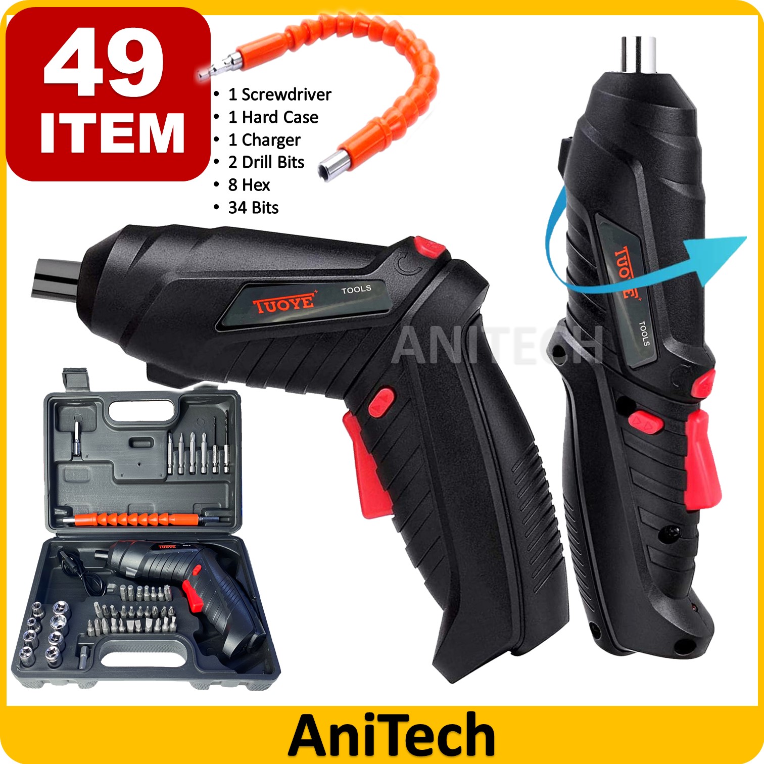 TUOYE 49 Item Cordless Electric Screwdriver Drill 3.6V Rechargeable