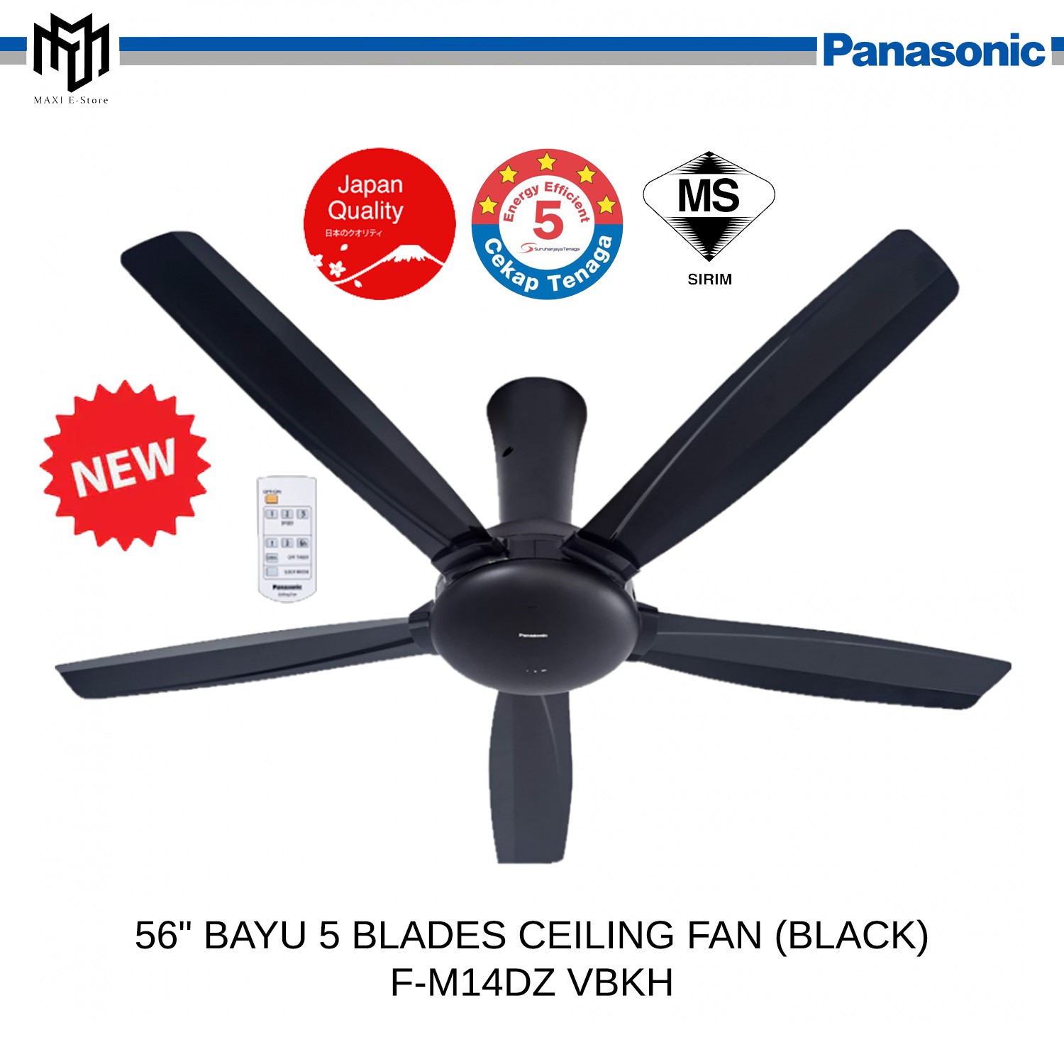 Panasonic 5 Blade Ceiling Fan (56 Inch/20 W) Black FM14DZVBKH/White F