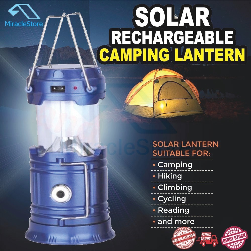 Super Bright Solar Rechargeable Camping Light Lantern Foldable Flashlight LED 3 in 1 Solar