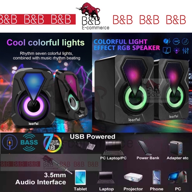 USB Speaker Laptop Desktop Stereo Mini Speaker With RGB LED Light AUX Audio For PC Computer Gaming Smart Phone Tablet 音响