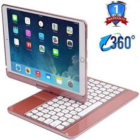 5th Gen Rosegold iPad Mini 5/ Mini 4 Keyboard Case 7 Colors Backlit 360 Rotate 180 Flip Wireless Smart Folio Auto Sleep/Wake Hard Cover fit iPad Mini 5 2019 / iPad Mini 4 2015 
