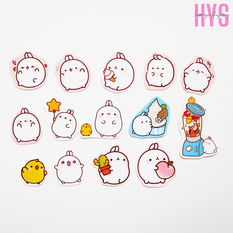 hearyoushop 14pcs cute cute molang sticker pack sp a67 diy decoration craft seal label stationery shopee malaysia