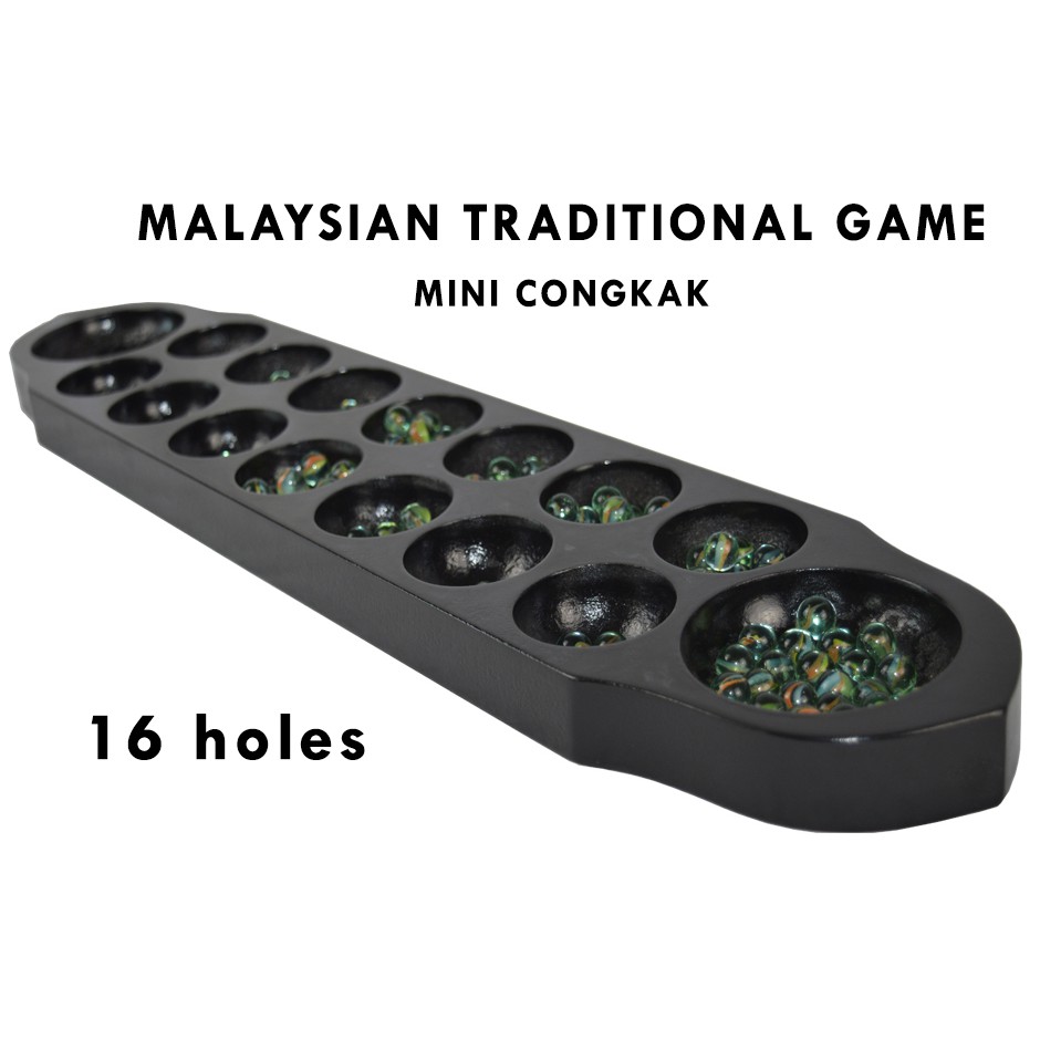 16 Holes Wooden Congkak Board  With Marbles Papan Congkak  