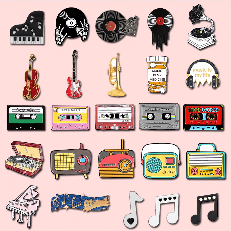 Music Tape Lapel Brooches Pins Musical Instrument Piano Guitar Radio Symbols Record Player Badge Jewelry Accessories Gift