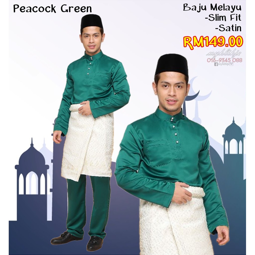  Baju  Melayu  Moden Slim  Fit  PEACOK GREEN FREE Gift RAYA 