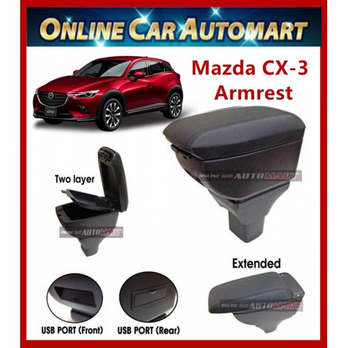 Mazda CX-3/CX3 PVC Adjustable Armrest Console Box Black Leather with USB Charger