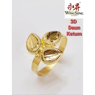 Wing Sing 916 Gold 3D Ketum Leaves Ring  Cincin Fesyen 