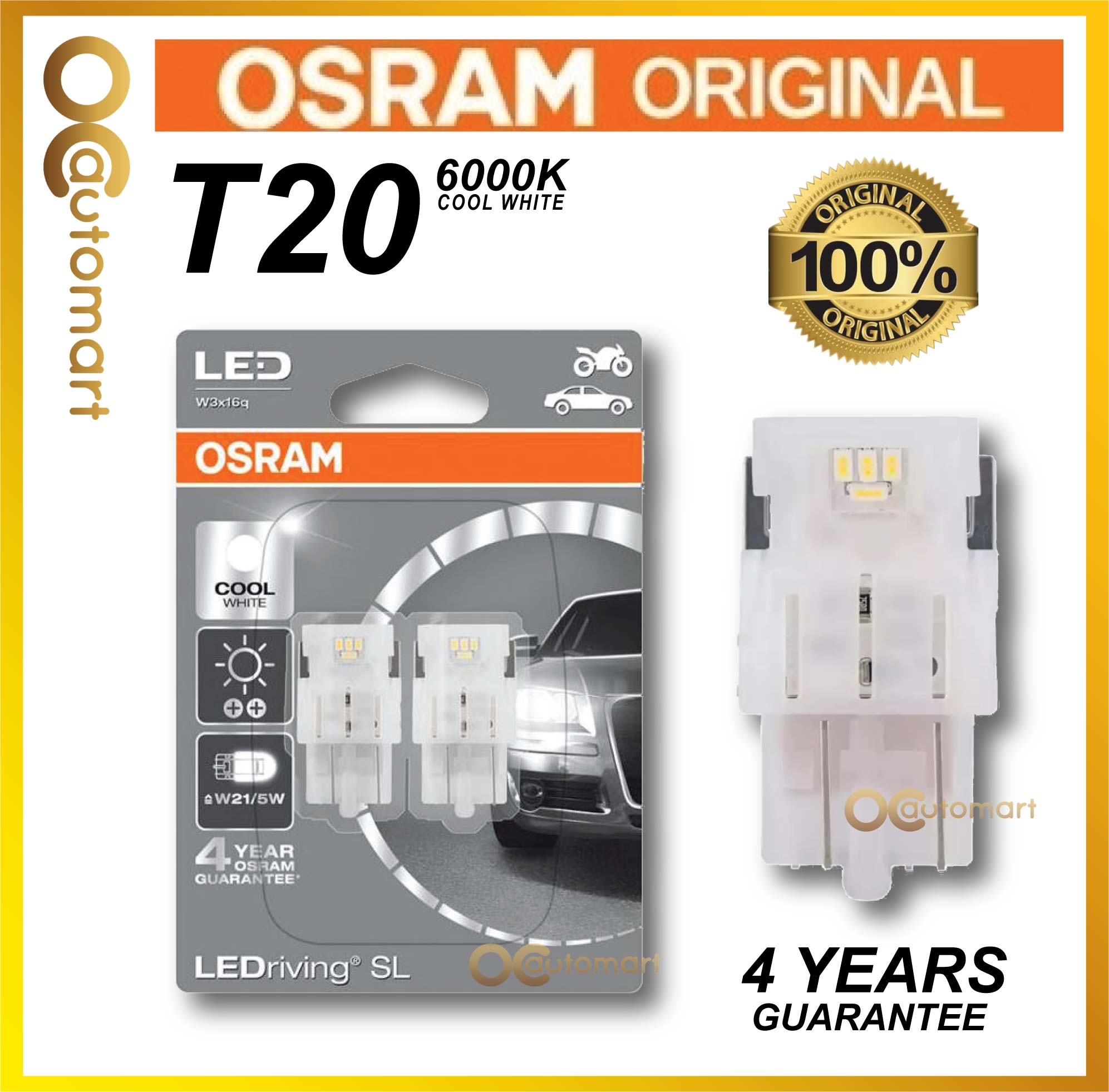 OSRAM LEDriving SL LED W21/5W 6000K Cool White (Twin) W3x16q 7716CW-02B Retrofits T20 12V double 4 Years Guarantee