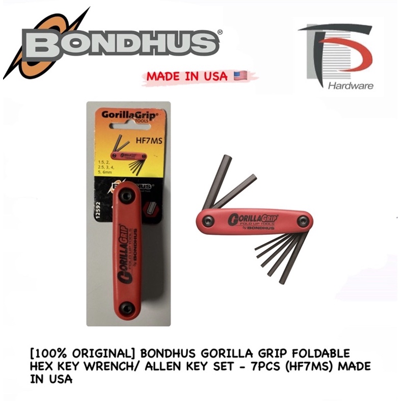 [100 ORIGINAL] BONDHUS GORILLA GRIP FOLDABLE HEX KEY WRENCH/ ALLEN KEY