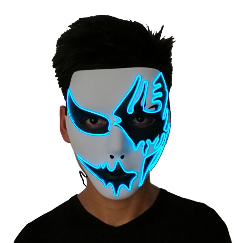 White-Blue C YISC El Wire Glowing Mask Luminous LED Light Up Cool Halloween Party Show Máscaras DJ Birthday Cosplay Grimace Festival 