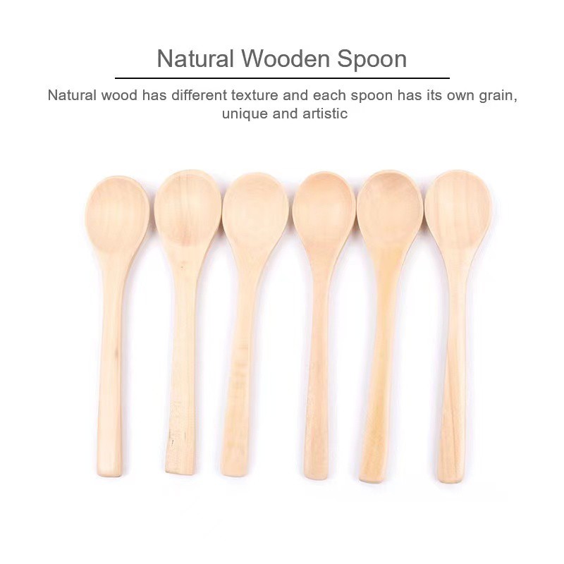 (Honey Spoon) Bamboo Wooden Spoon Kitchen Utensils for Dessert Honey Cooking Utensil Tools Soup-Teaspoon Kids Tableware