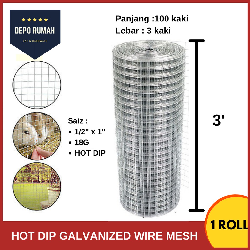 1 2 X 1 X 18g X 3 X100 Hot Dip Galvanized Brc Welded Iron Wire Mesh Net Netting Dawai Jaring Shopee Malaysia