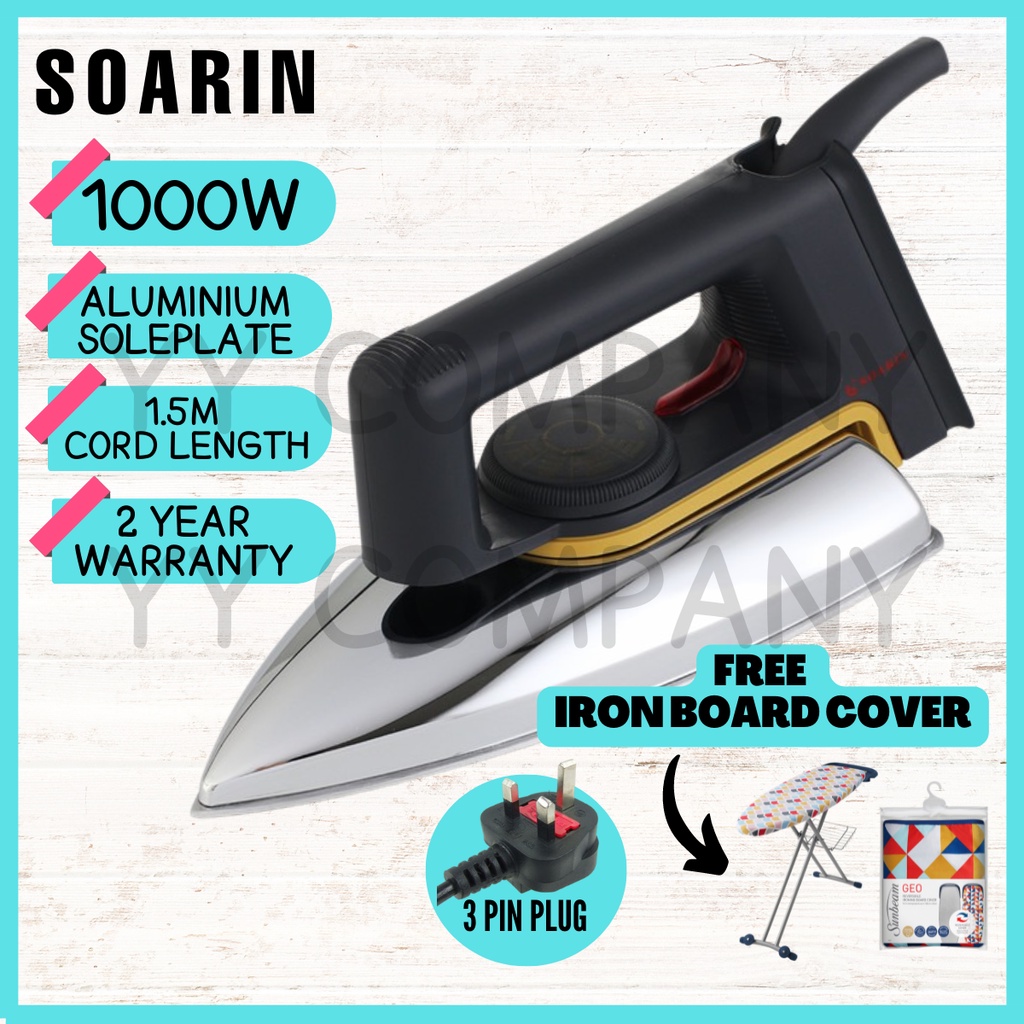 1000W DRY IRON STEAM SETERIKA BAJU PAPAN SATERIKA WAP CORDLESS IRON PORTABLE IRON