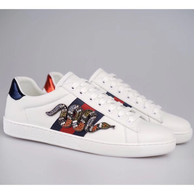 Shop Gucci Snake Ace Embroidered Leather Sneakers With Express Delivery  FARFETCH