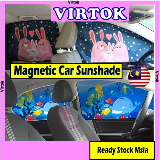 VIRTOK Magnetic Sun Shade Car Accessories Myvi Axia Kancil SUV Bezza Alza Car Cover Window Curtains Cartoon 磁吸汽车防晒网