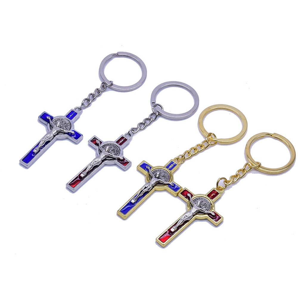 Cross Keychain Drop Oil Exorcist St. Benedict Cross Pendant Religious Jewelry Tourist Souvenir Gift