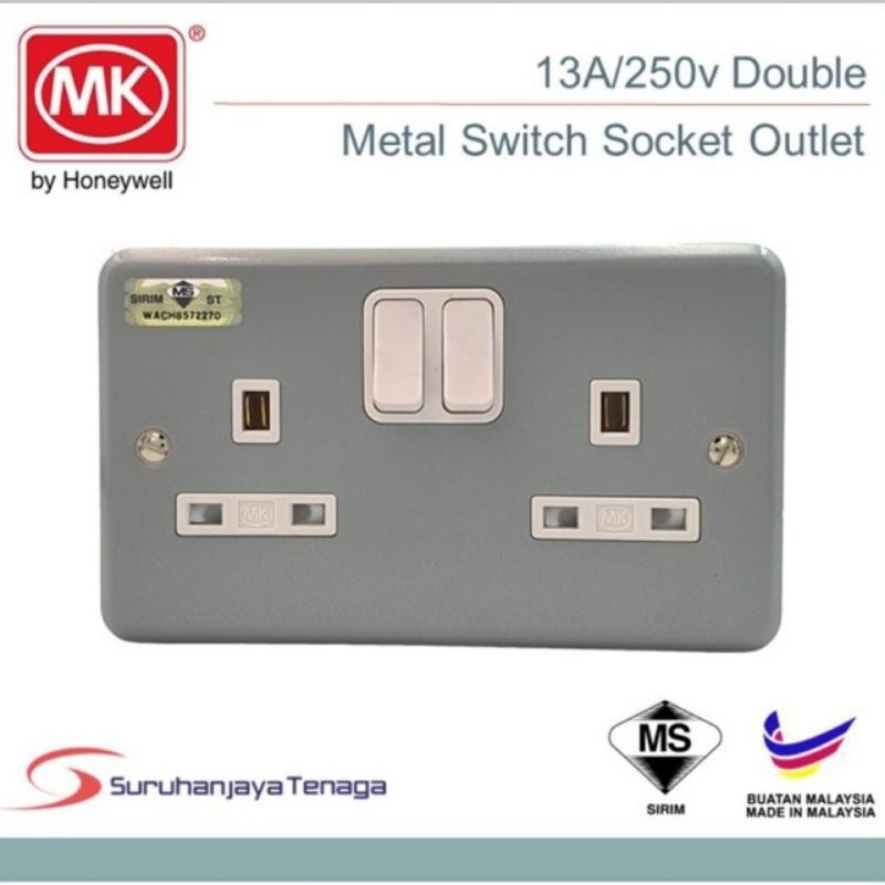 MK G2946 13A DOUBLE SWITCH SOCKET OUTLET Metal Socket / SOKET SUIS / MK Socket / Socket Besi