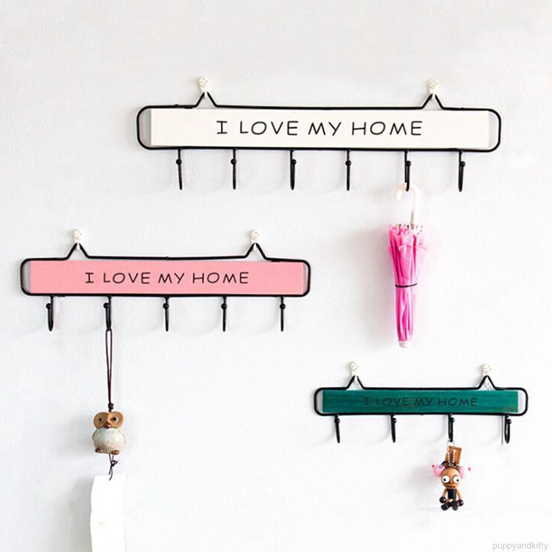 Household Hook Rack Solid Wood Wrought Iron Coat Hook Kitchen Wall