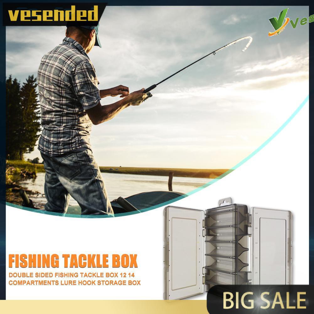 Double sided Fishing Lure Tackle Box 14 Compartments Baits Storage Organizer