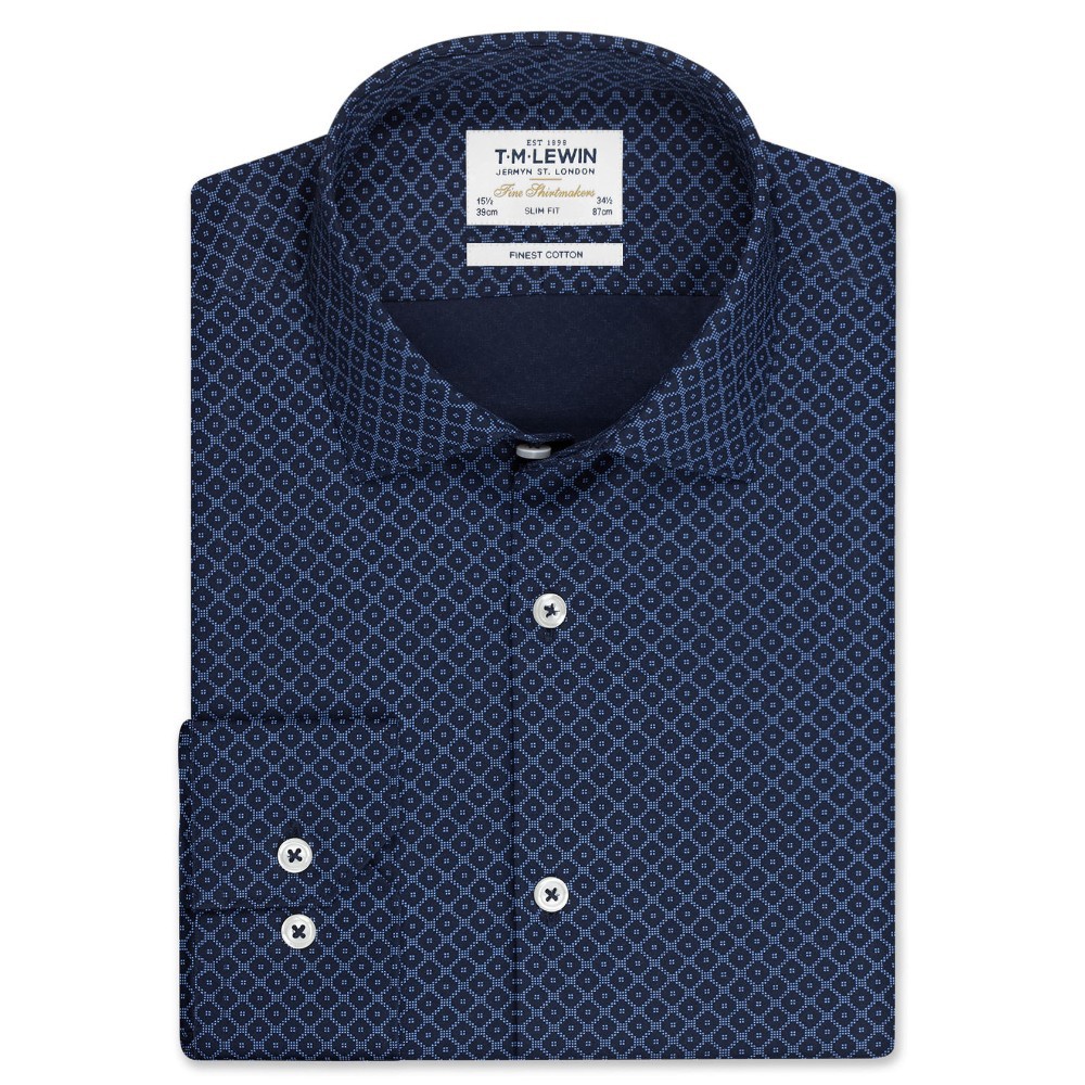 T.M.Lewin Slim Fit Diamond Print Blue Cotton Shirt | Shopee Malaysia