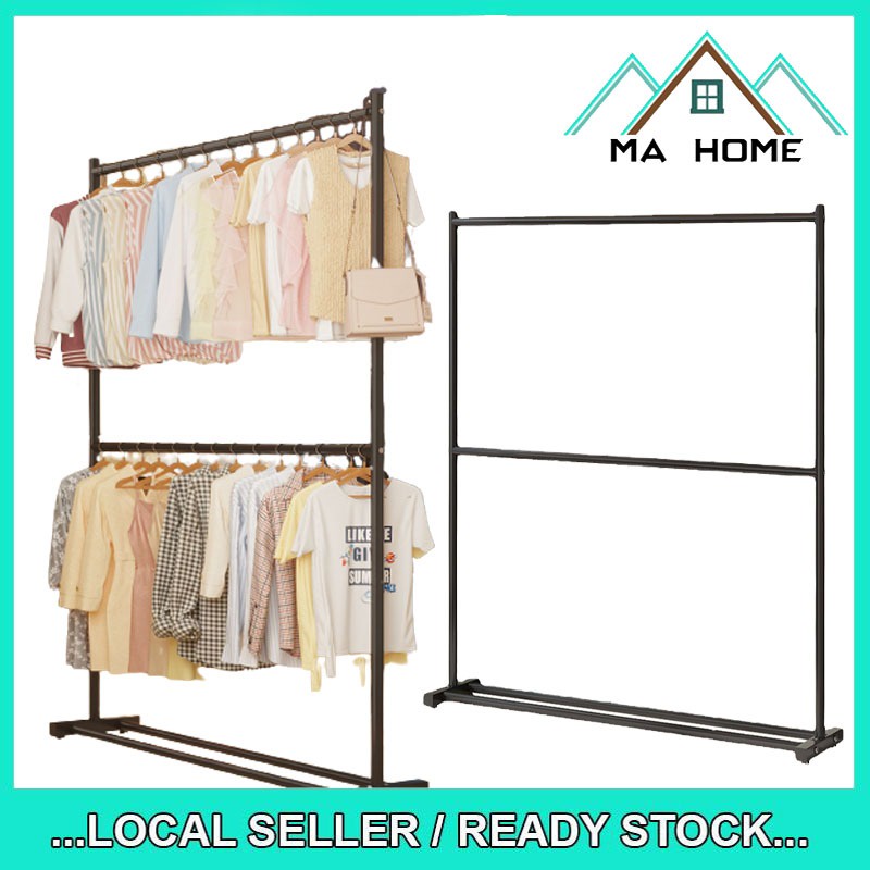 MA Home Single / Double Pole Clothes Hanging Rack Cloth Hanger Living Room Balcony Cloth Rack