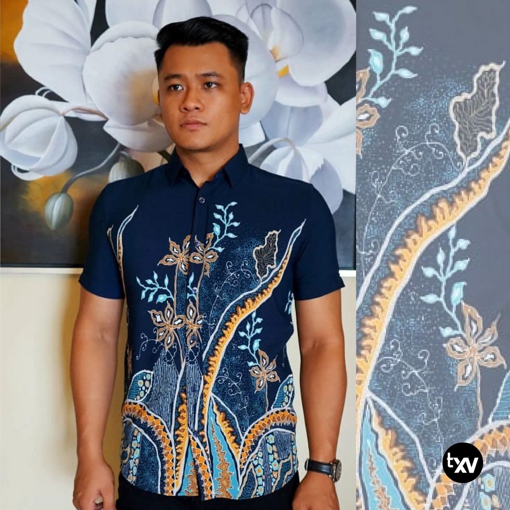 Baju Kemeja Batik Malaysia Lelaki Lengan Pendek Modern Short 