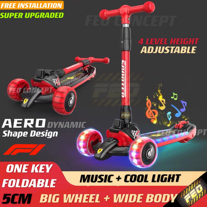 FEO Scooter Kids 3WD Scooter For Kids Kick Scooter With Flashing Wheels
