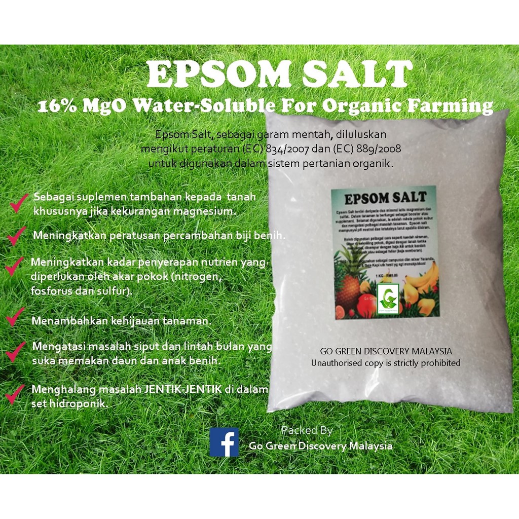 Go Green Tambahan Suppliment Tanaman Epsom Salt Garam Pemanis Buah Magnesium Sulfat Garam Pertanian Shopee Malaysia