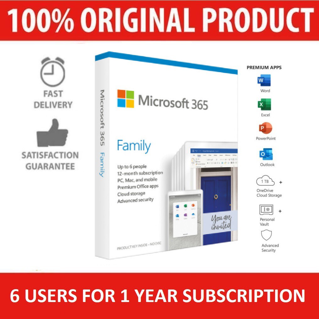100% ORIGINAL Microsoft Office 365 Family (6 users & 12 months ...