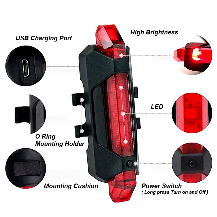 Bicycle USB Rechargeable Rear LED Safety Light - Rear Lights / Tail ...