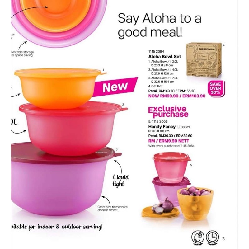 Tupperware Aloha Bowl Set With Handy Fancy (6pcs)