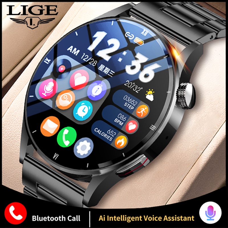 2022 LIGE Sports Men Smart Watch Custom Dial Bluetooth Call Smartwatch Body Temperature Fitness