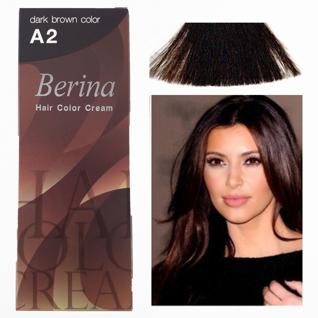 Berina Permanent Hair Dye A2 Dark Brown Color Cream Style Professional Use 1 Set